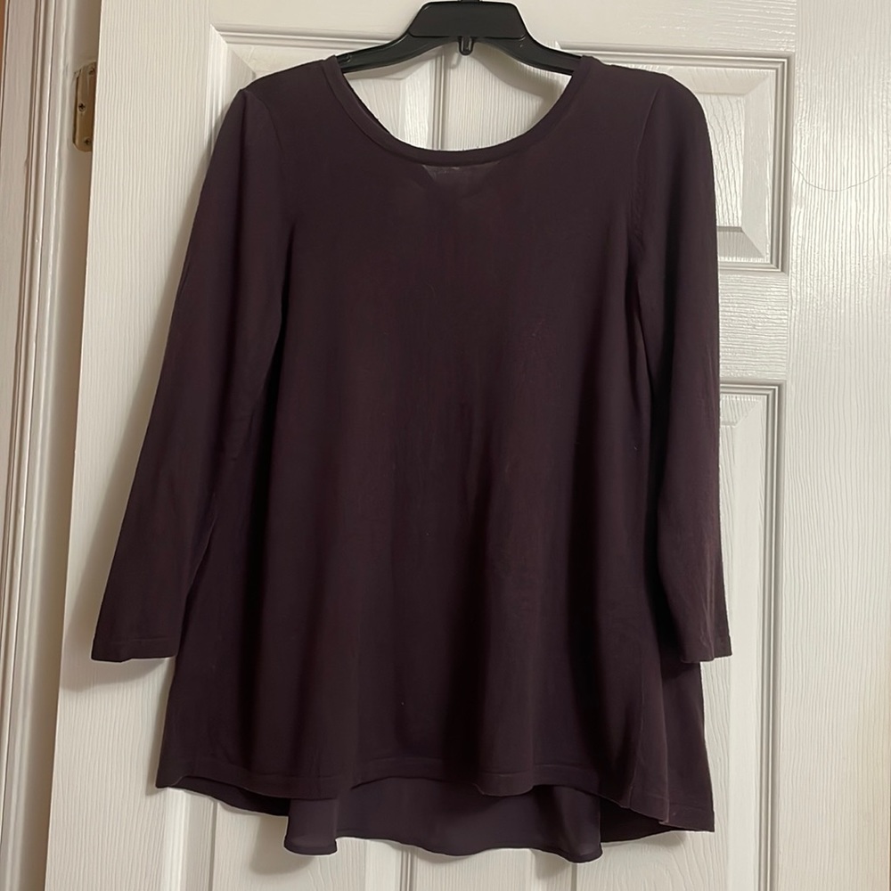 Loft wine color sweater w silk back and bow closure